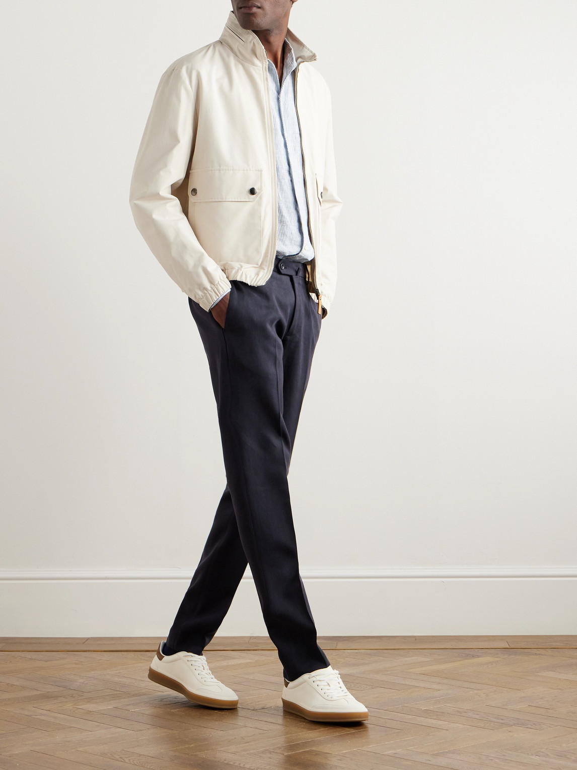 Shop Loro Piana Pantaflat Slim-fit Straight-leg Linen-twill Suit Trousers In Blue