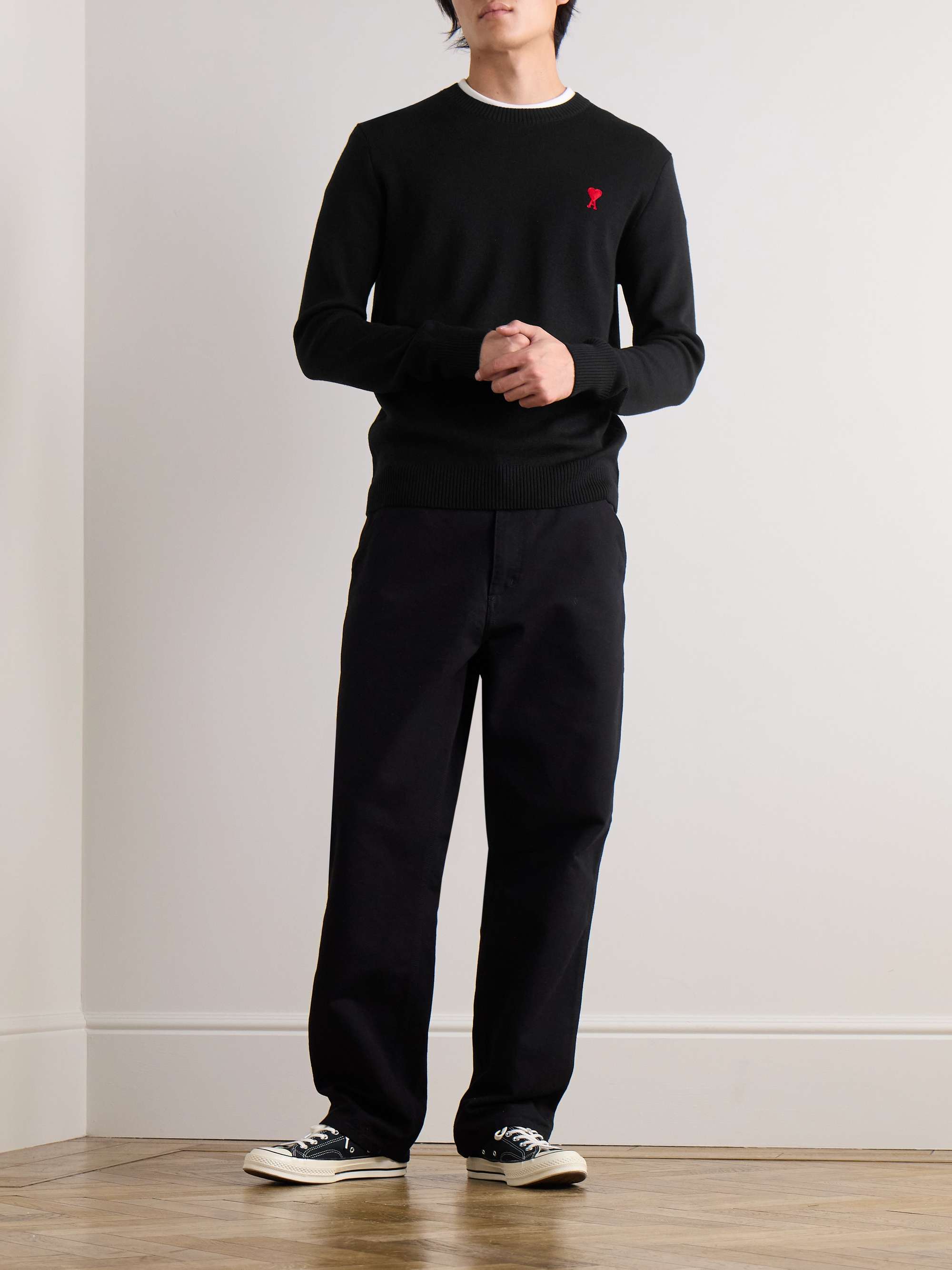 AMI PARIS Logo-Embroidered Merino Wool Sweater