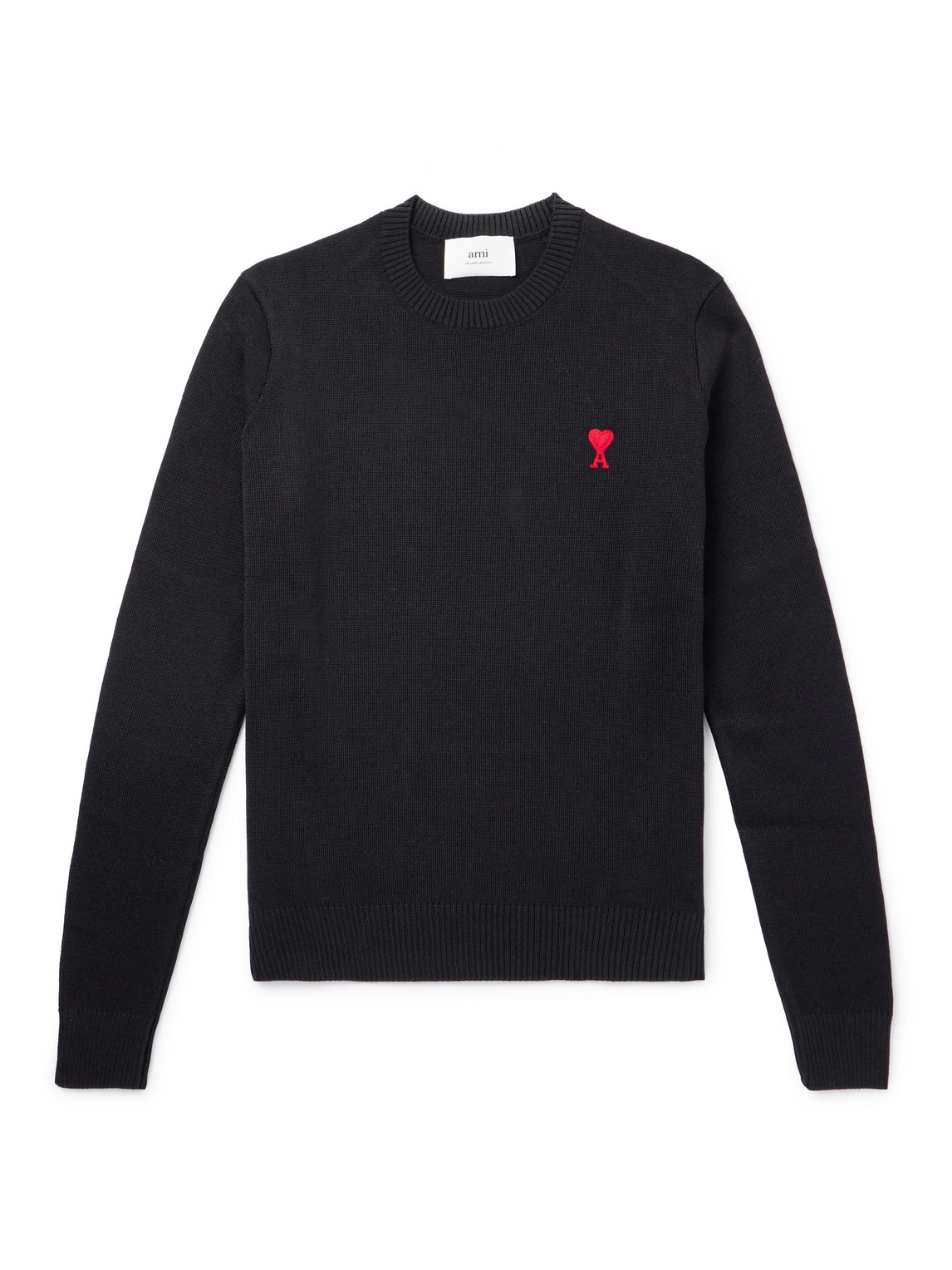 Ami Alexandre Mattiussi Ami Black Cotton Jersey Fleece Sweater With Monogram Motif In Black