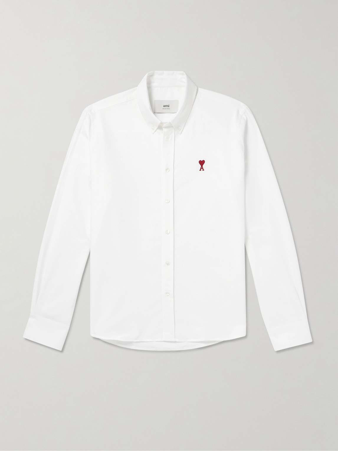 AMI PARIS Button-Down Collar Logo-Embroidered Cotton Oxford Shirt - Men