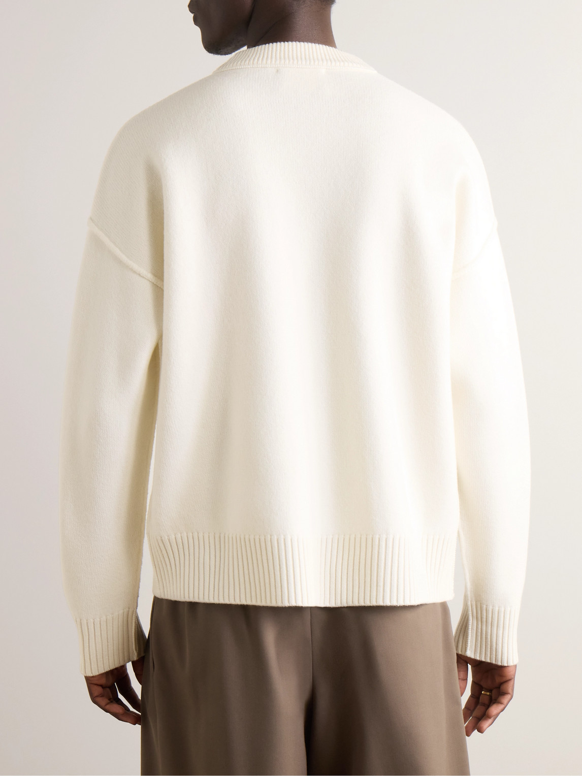 Ami Alexandre Mattiussi Heart Friend Wool Sweater With Exposed Stitching In Neutral