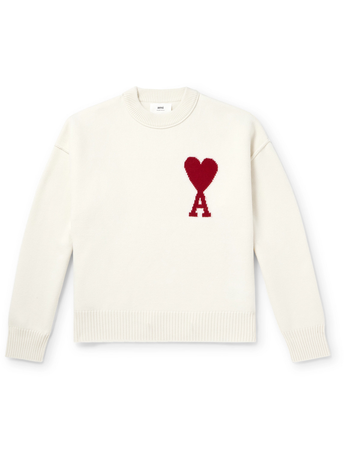 Ami Alexandre Mattiussi Heart Friend Wool Sweater With Exposed Stitching In Neutral
