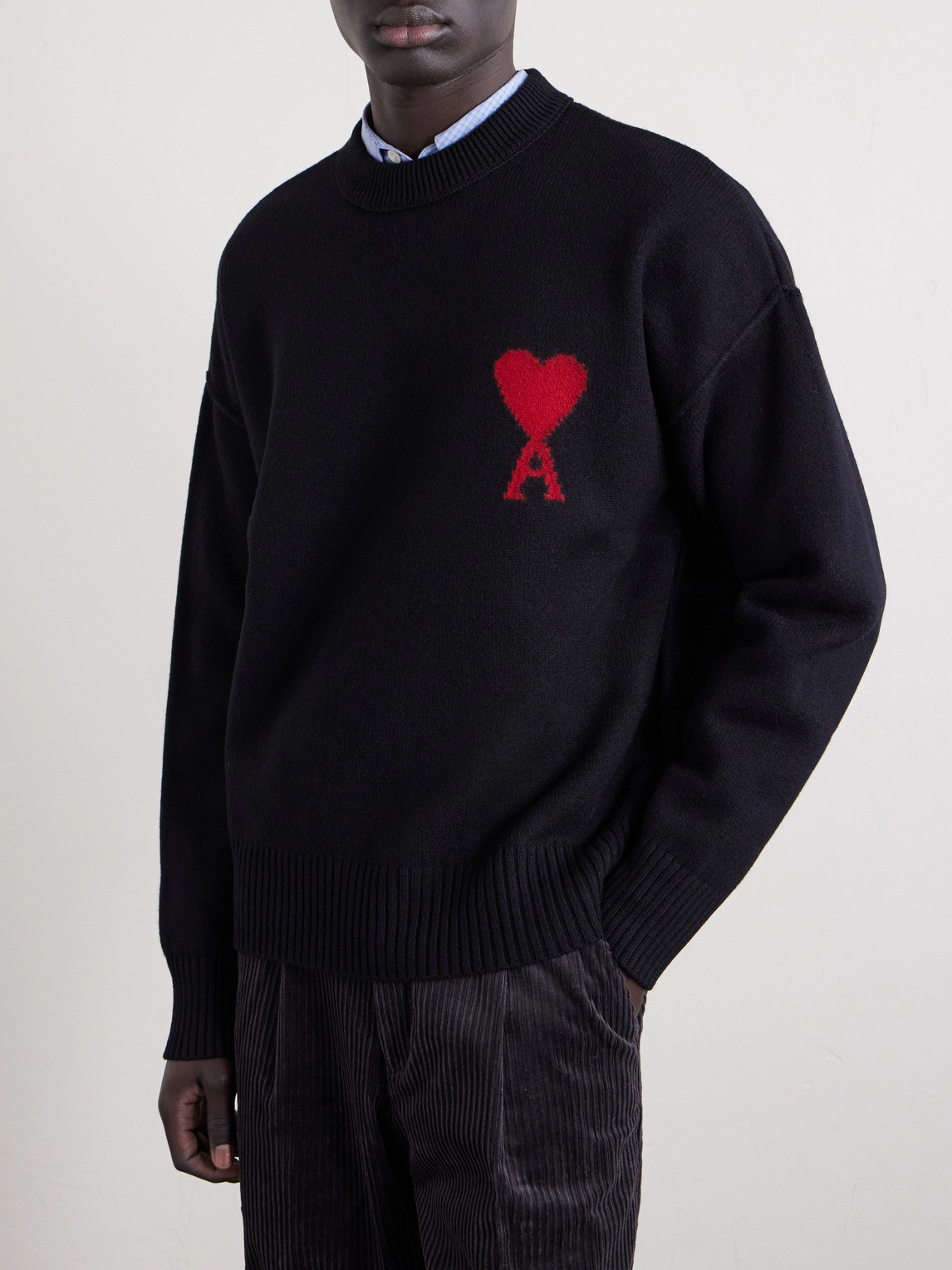  Ami Paris - Logo-intarsia Virgin Wool Sweater - Men - Black - Xs 