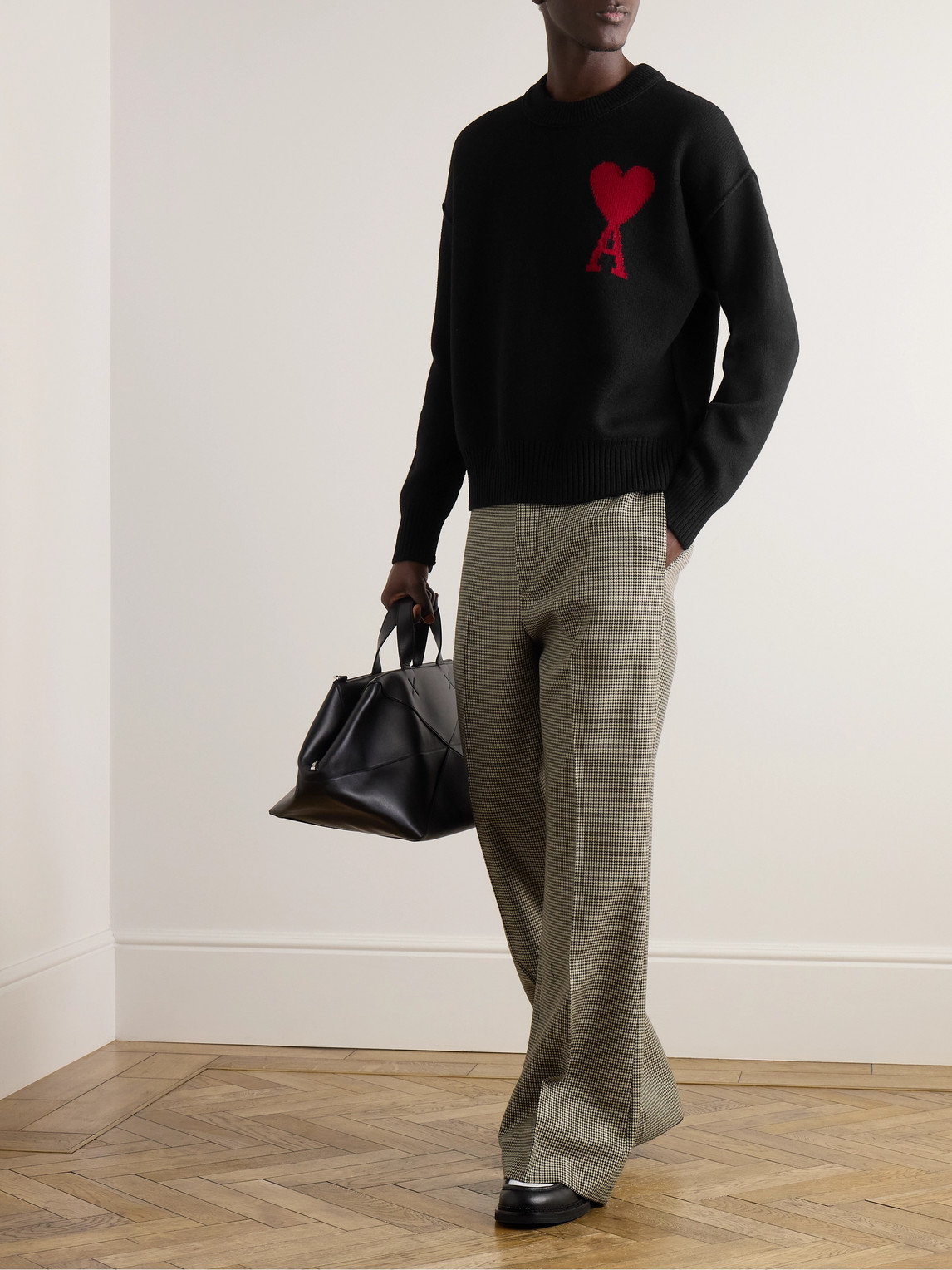 Ami Alexandre Mattiussi Logo-intarsia Virgin Wool Sweater In Black