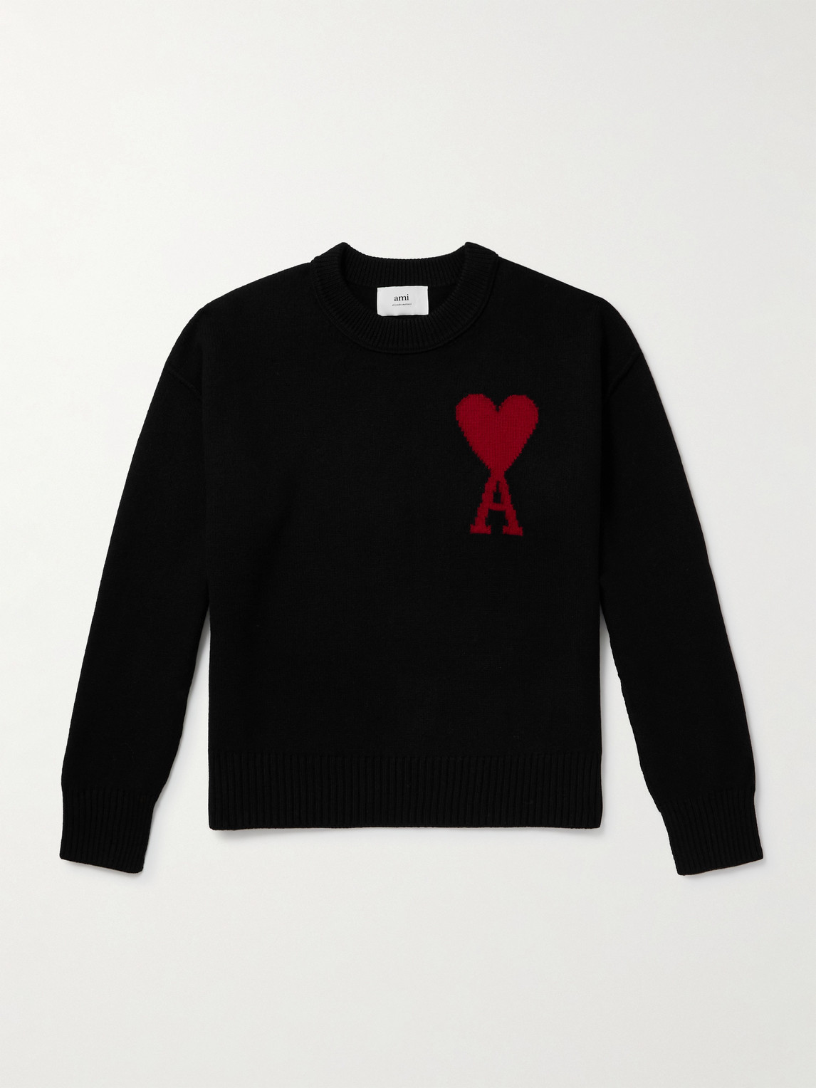 Ami Alexandre Mattiussi Logo-intarsia Virgin Wool Sweater In Black