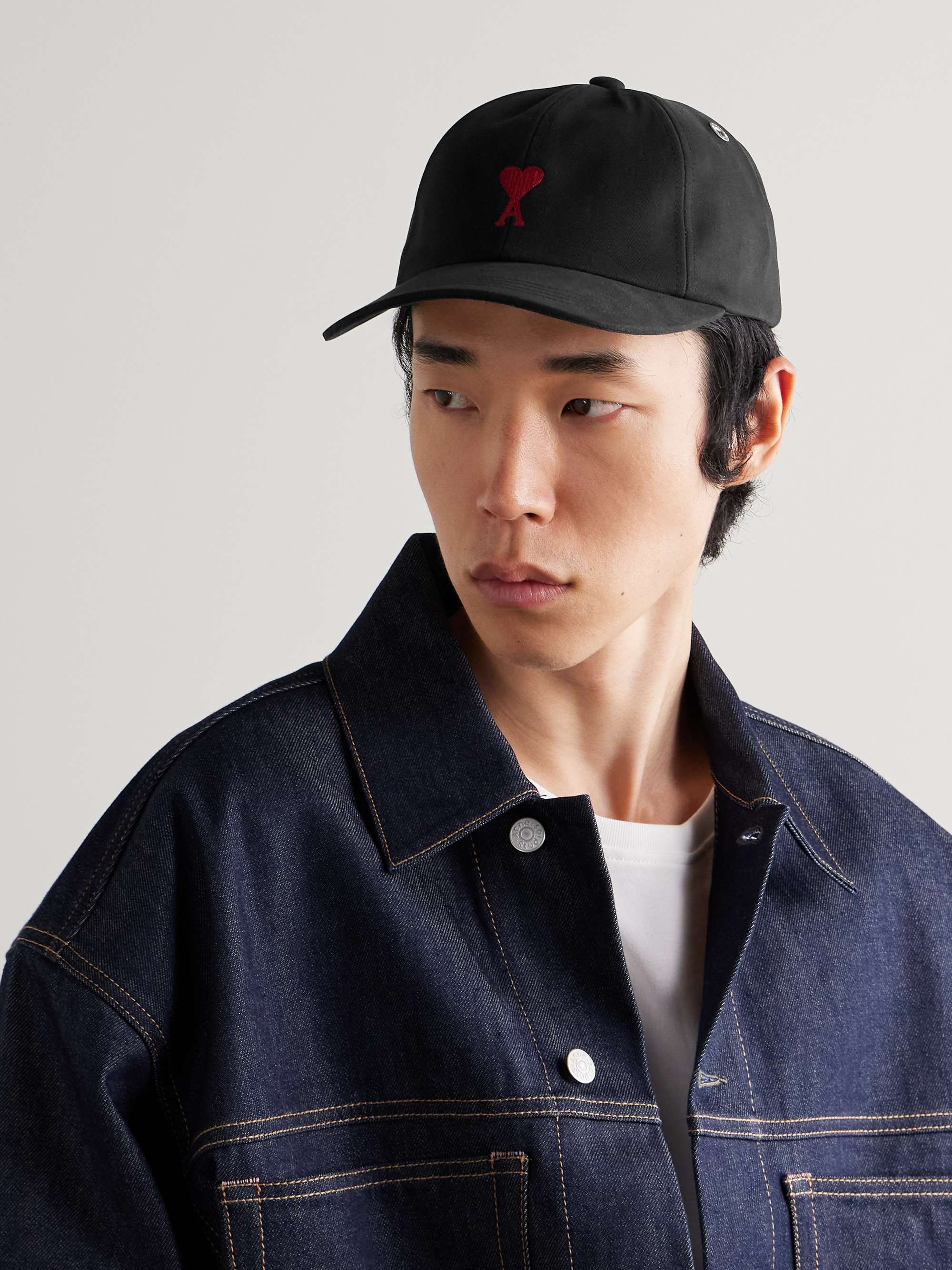 AMI Paris Red ADC Embroidery Denim Cap Bleach Indigo | Cultizm