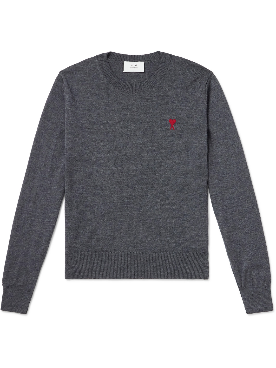 Ami Alexandre Mattiussi Adc Logo-embroidered Merino Wool Sweater In Gray