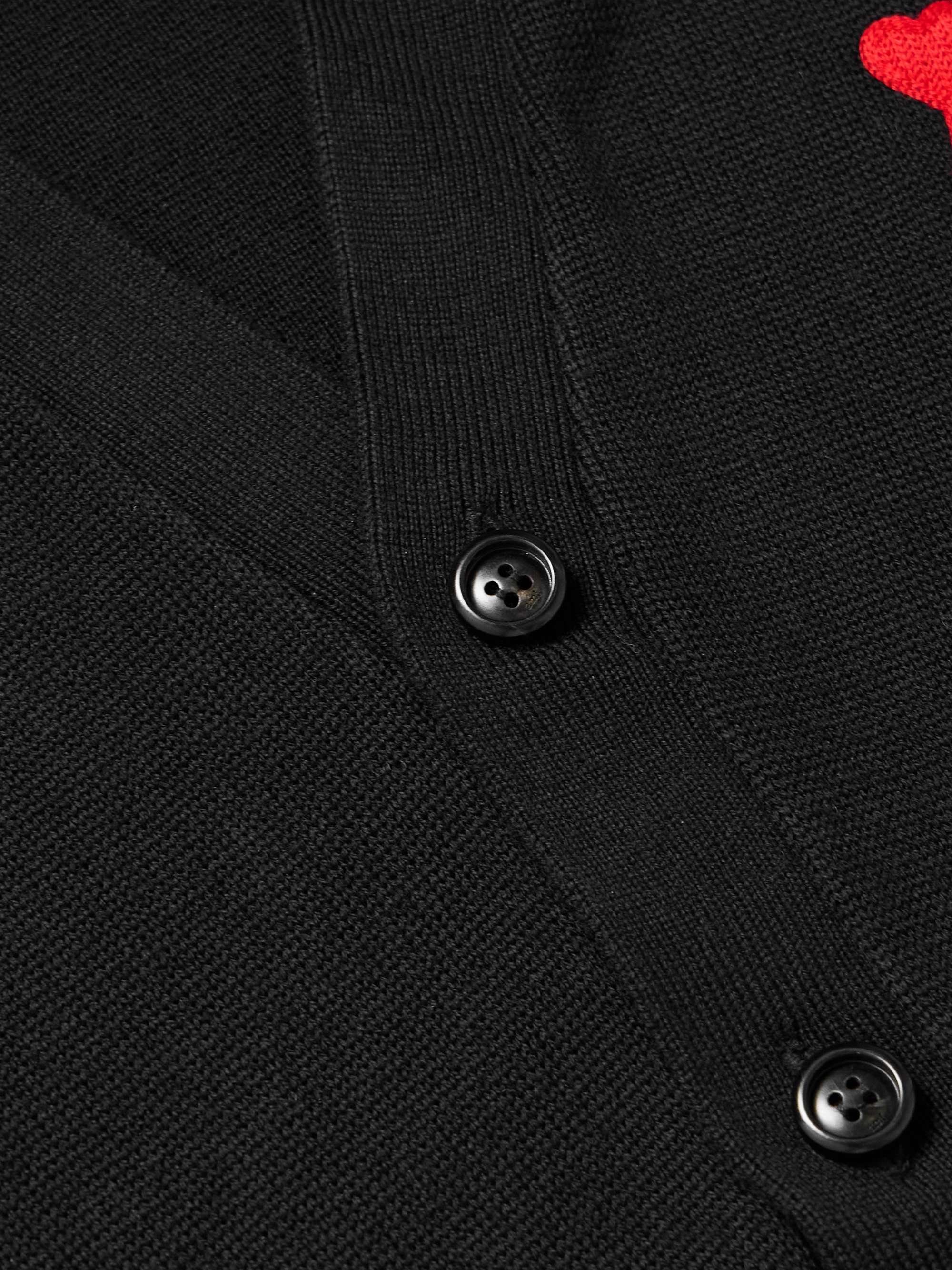 AMI PARIS Logo-Embroidered Virgin Wool Cardigan