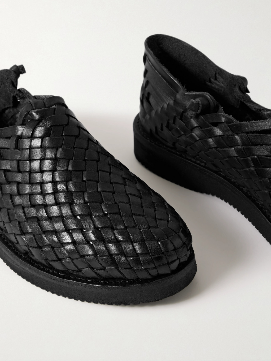 Shop Yuketen Leo Woven Leather Sandals In Black