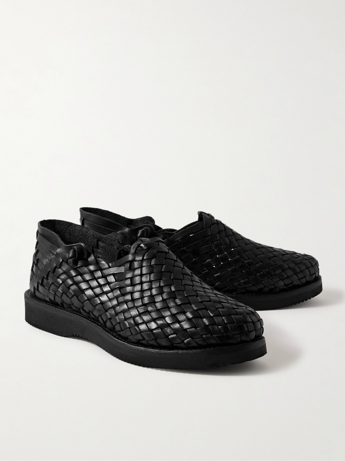 Shop Yuketen Leo Woven Leather Sandals In Black