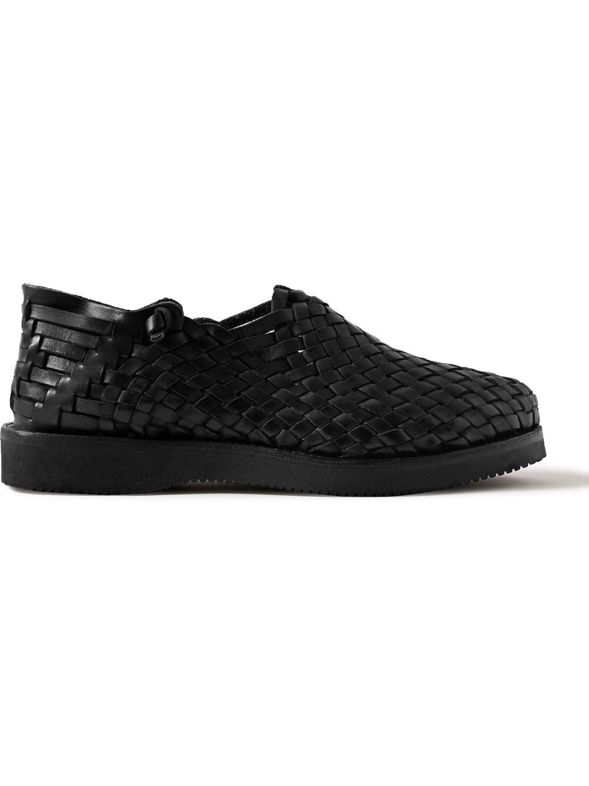 Yuketen Leo Woven Leather Sandals In Black