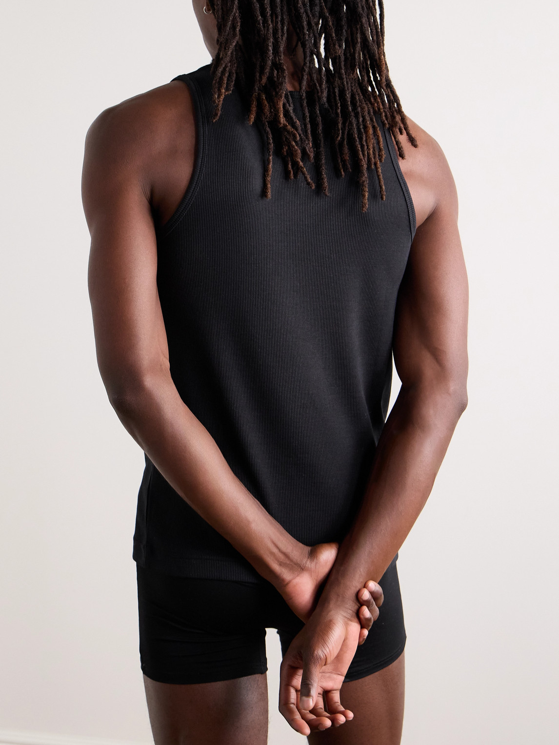 Cdlp Ribbed Stretch Lyocell And Cotton-blend Tank Top In Black