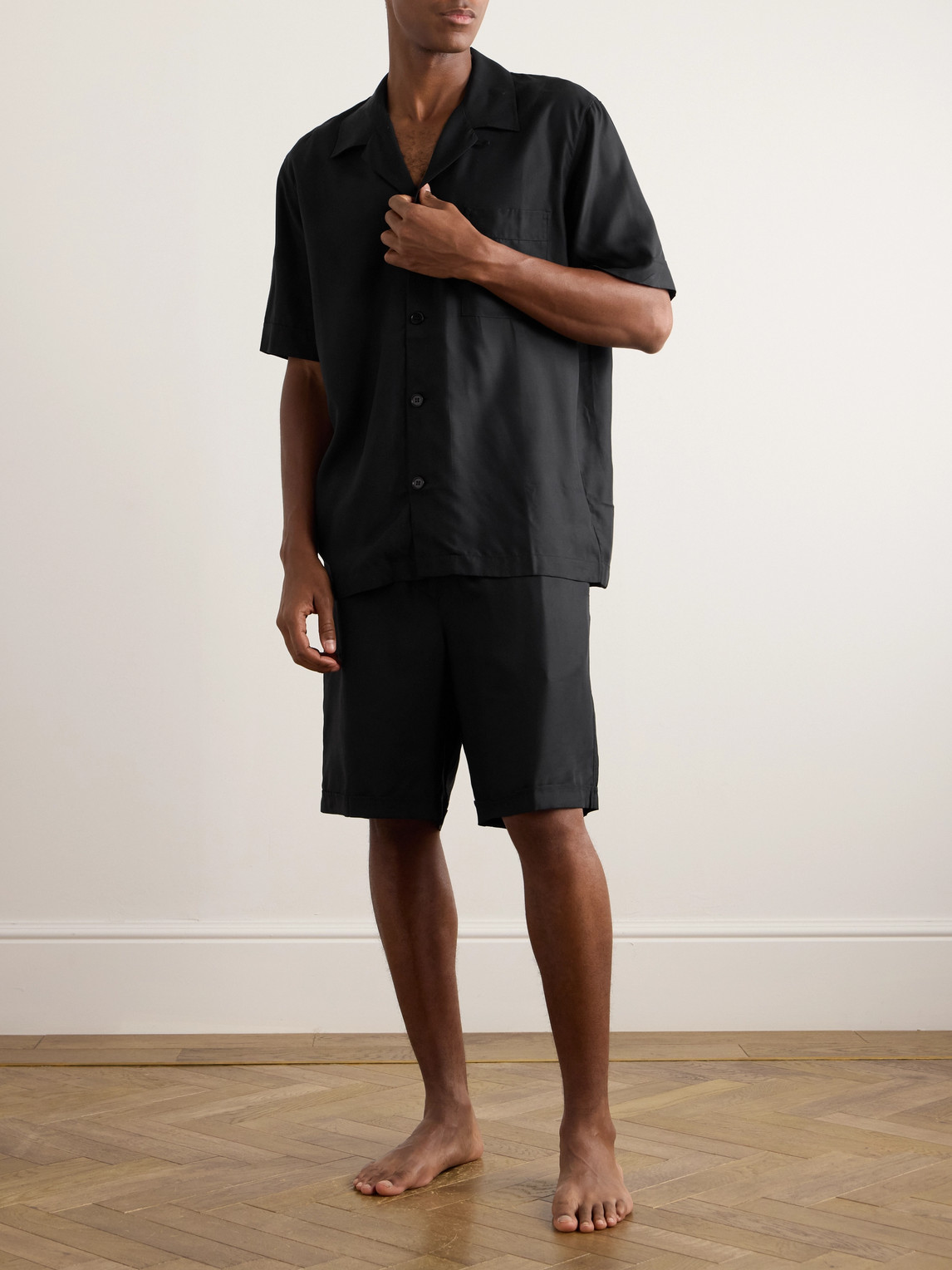 Shop Cdlp Straight-leg Lyocell Pyjama Shorts In Black