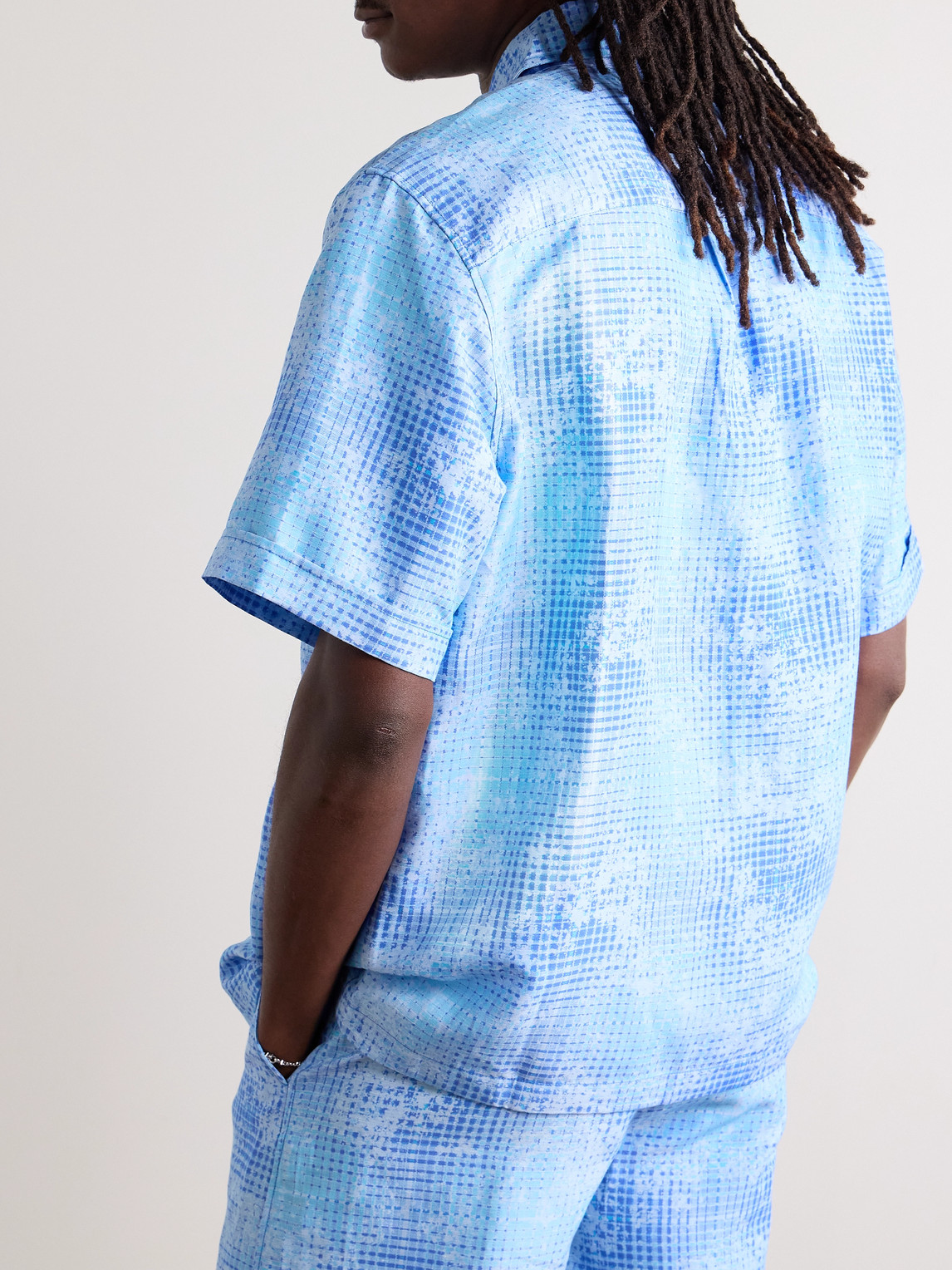 Shop Cdlp Printed Lyocell And Linen-blend Shirt In Blue