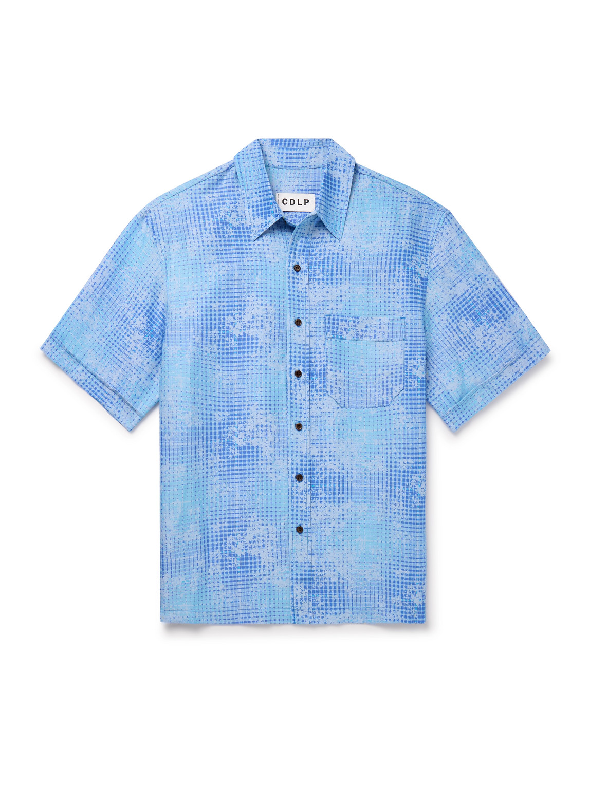 Shop Cdlp Printed Lyocell And Linen-blend Shirt In Blue