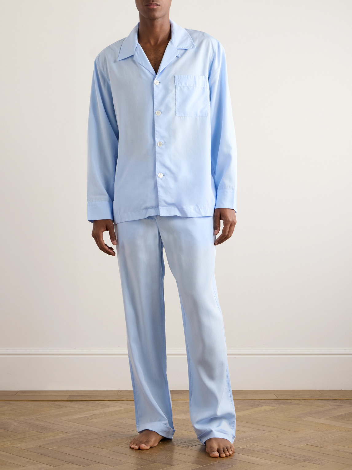 Shop Cdlp Camp-collar Lyocell Pyjama Shirt In Blue