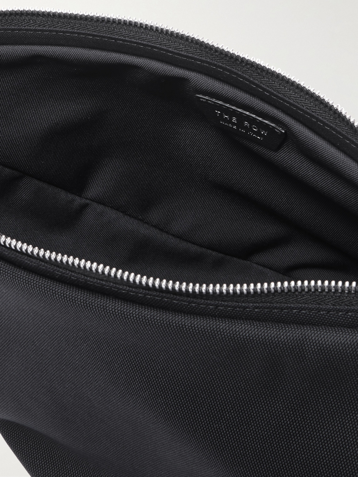 The Row Slouchy Banana Two Leather-trimmed Canvas Belt Bag In Black