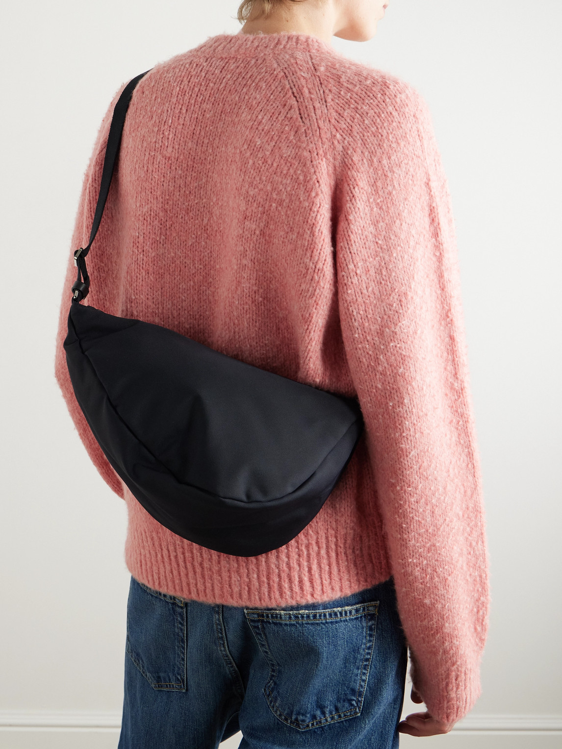 The Row Slouchy Banana Two Leather-trimmed Canvas Belt Bag In Black