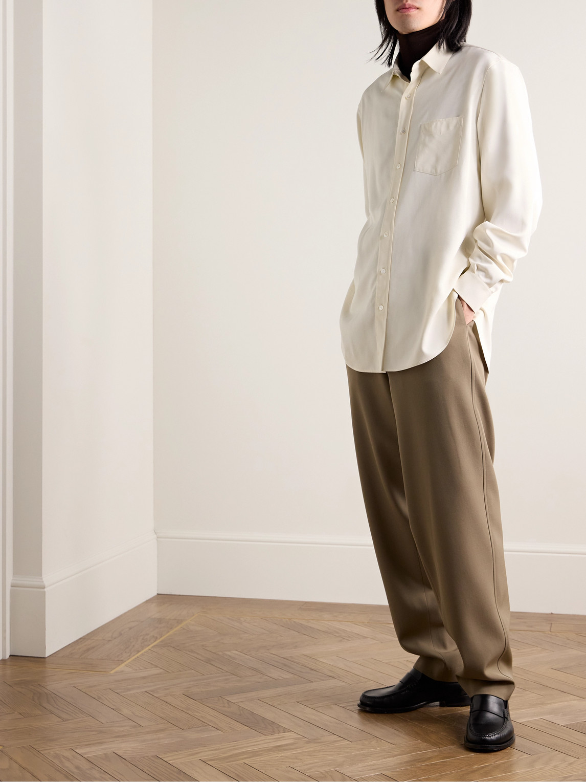 The Row Julio Fluid Long Sleeve Wool Shirt In Neutrals