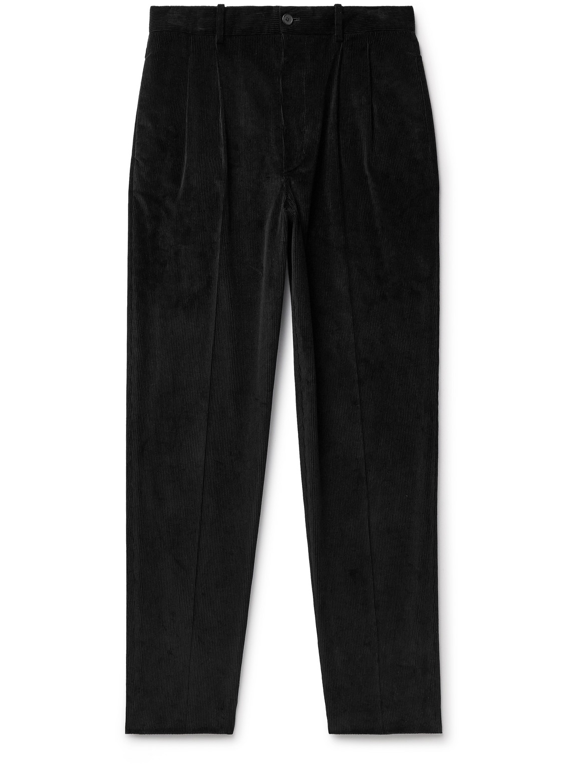 The Row Speek Tapered Pleated Cotton And Cashmere-blend Corduroy Suit Trousers In Black