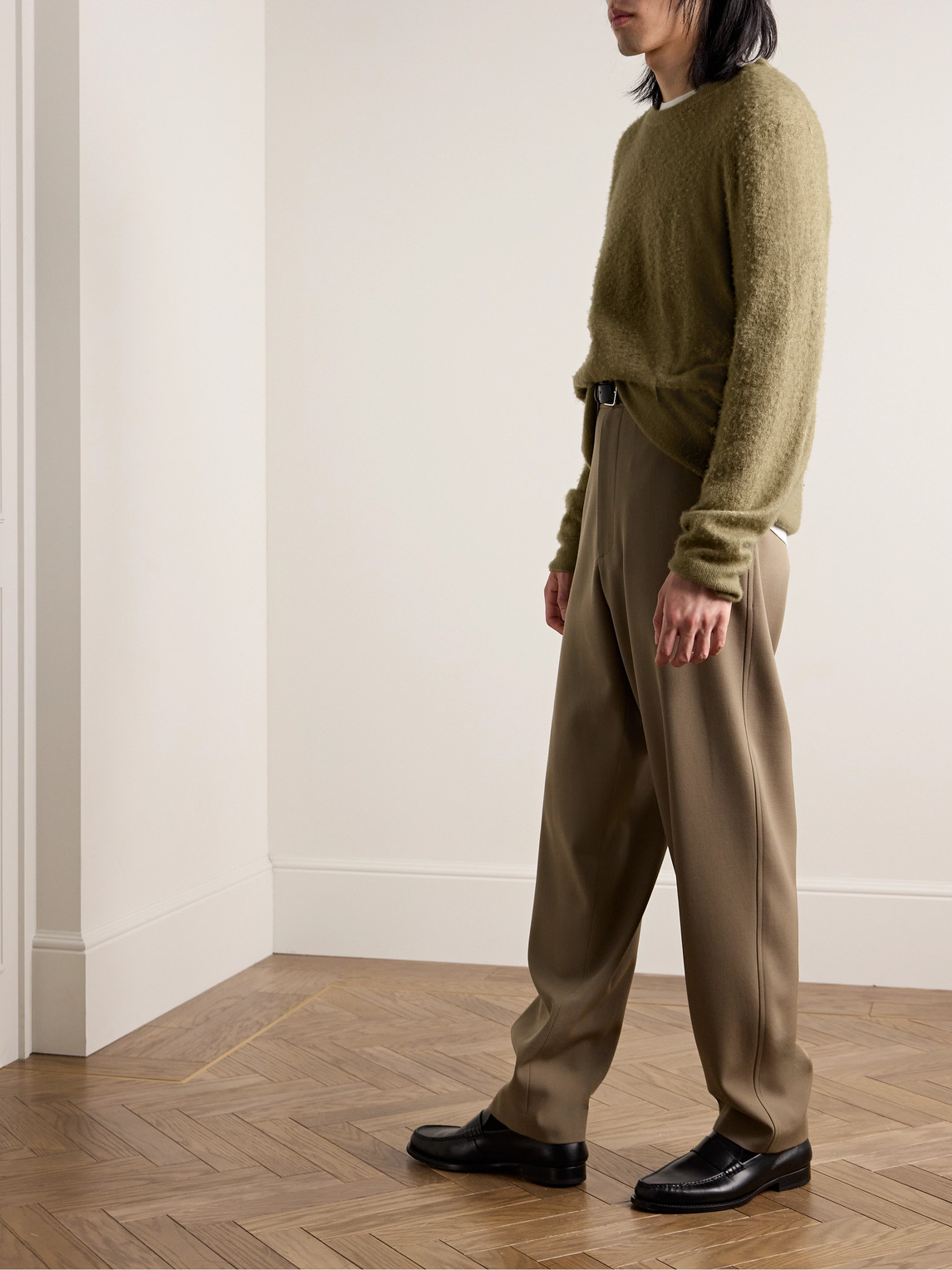 The Row Michael Brushed Cashmere And Silk-blend Sweater In Green