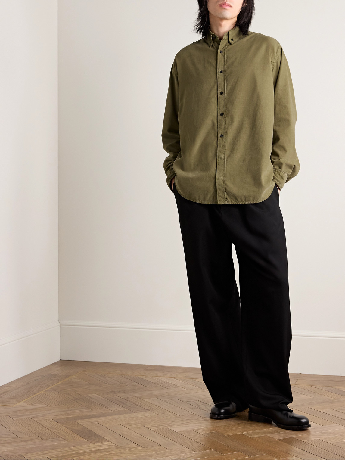 The Row Ruskin Button-down Collar Cotton-corduroy Shirt In Green