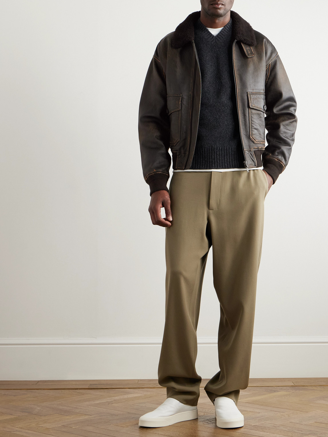 The Row Black Herzog Leather Jacket In Black