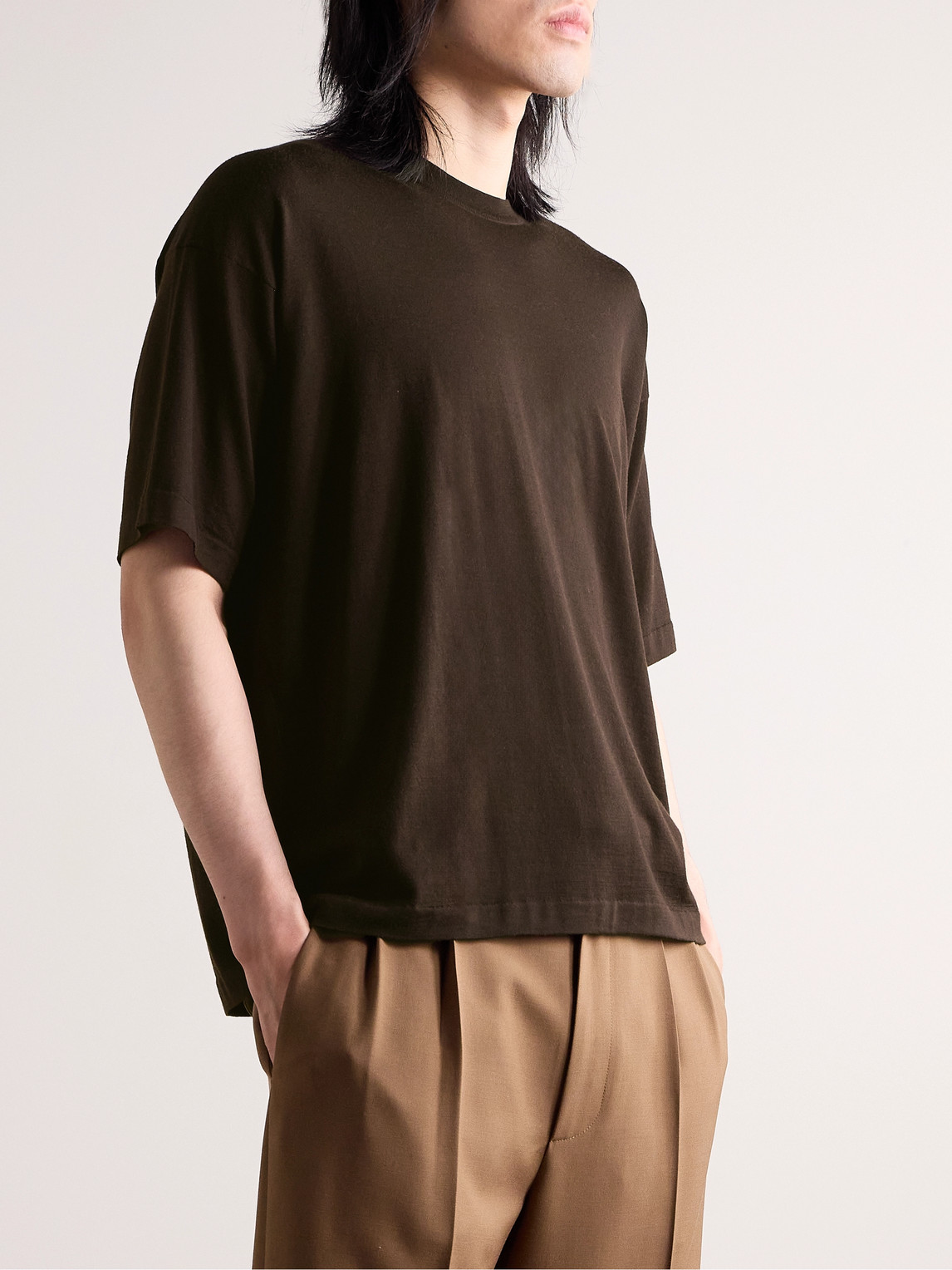The Row Dlomu Wool-jersey T-shirt In Brown