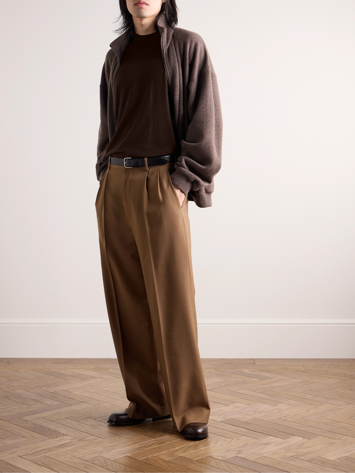 The Row Dlomu Wool-jersey T-shirt In Brown