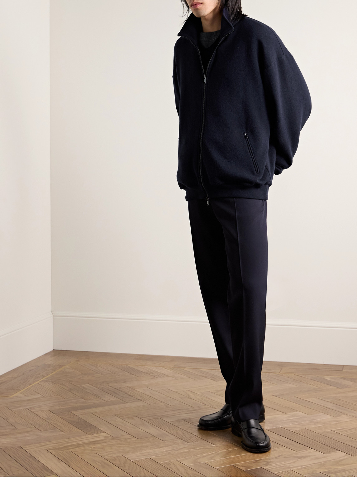 The Row Dazen Oversized Cashmere And Cotton-blend Zip-up Cardigan In Blue