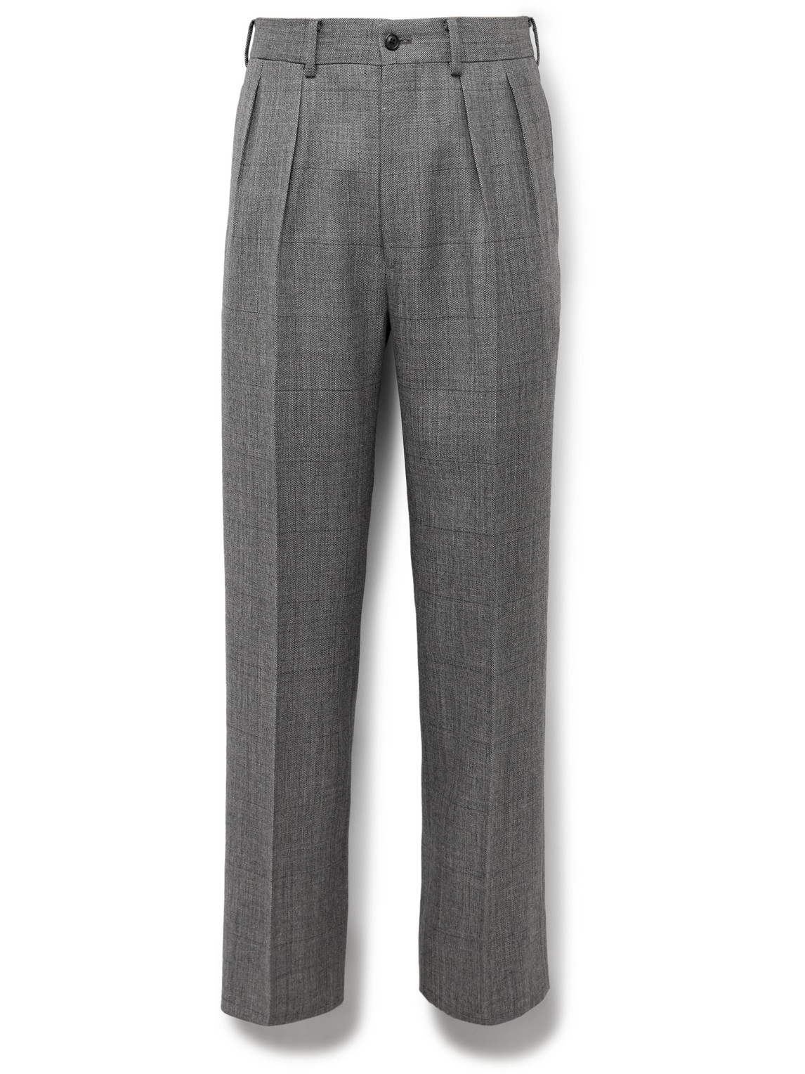 Manhattan Straight-Leg Pleated Checked Wool-Gabardine Trousers
