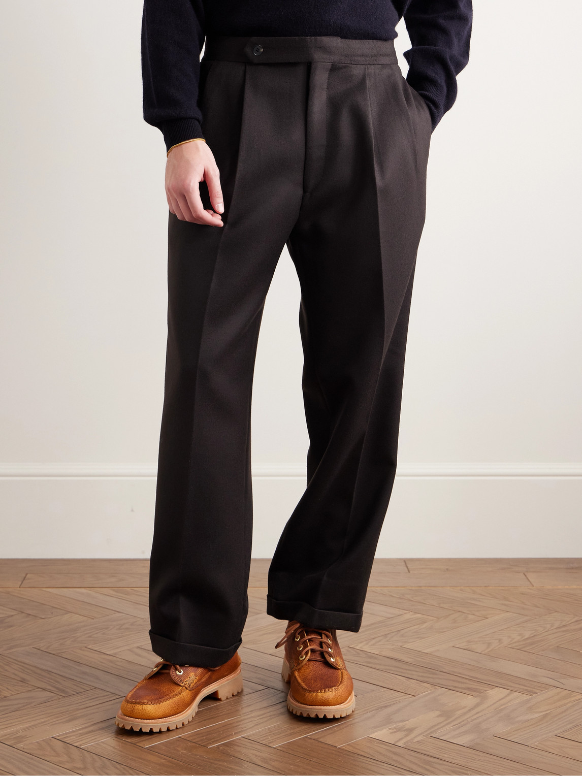 KAPTAIN SUNSHINE WIDE-LEG CROPPED PLEATED WOOL-TWILL SUIT TROUSERS