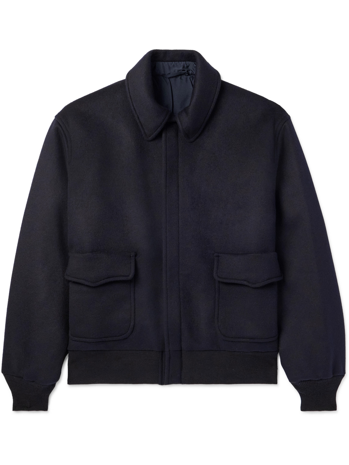 Kaptain Sunshine - Award Full-Grain Leather and Wool-Twill Bomber