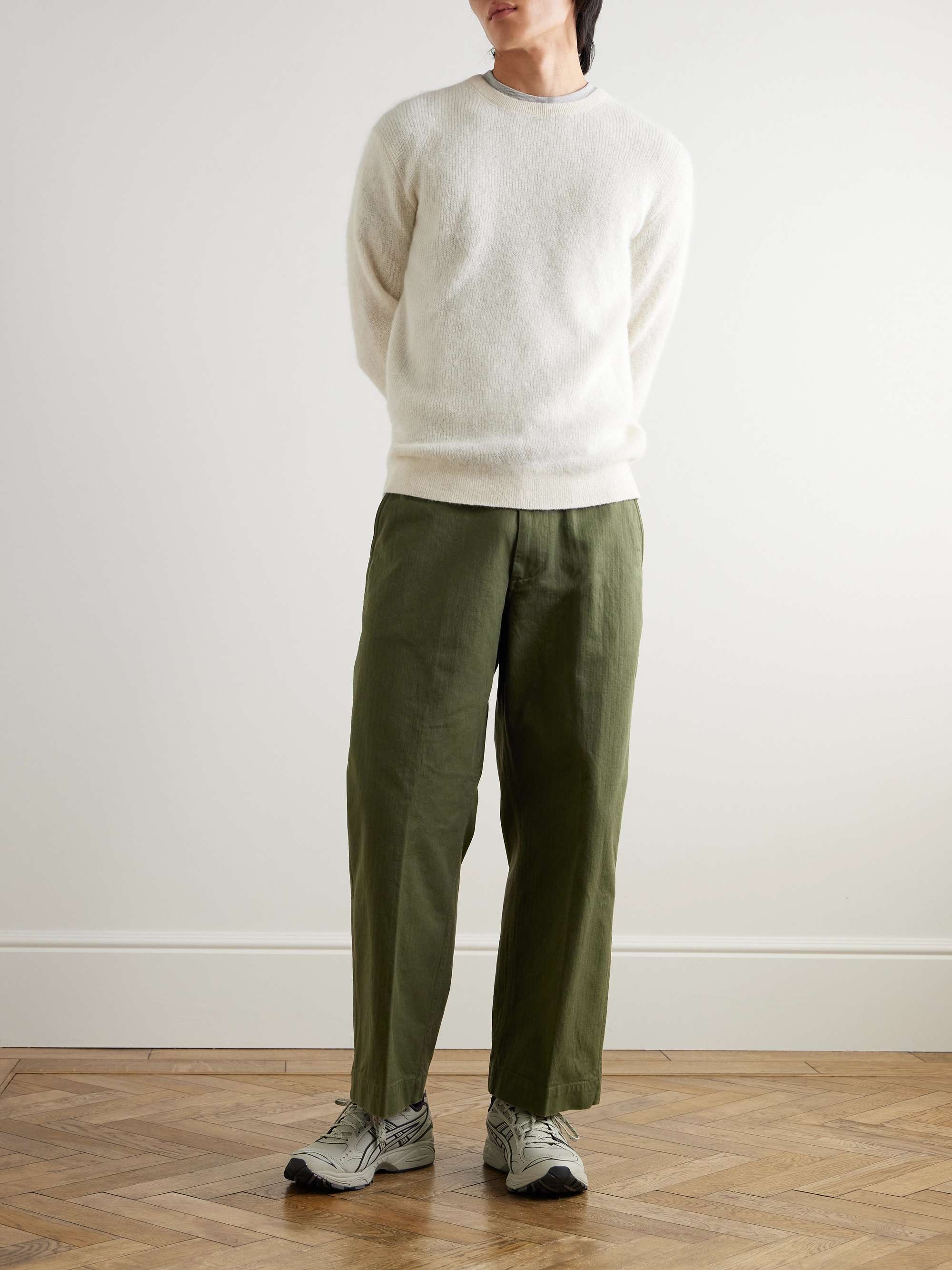 BEAMS PLUS Wide-Leg Herringbone Cotton Trousers
