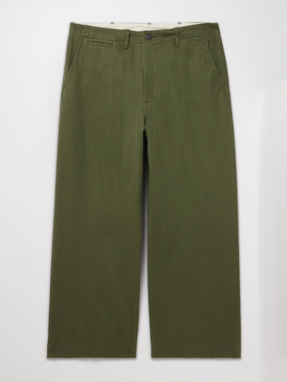 Beams Wide-leg Herringbone Cotton-twill Trousers In Green