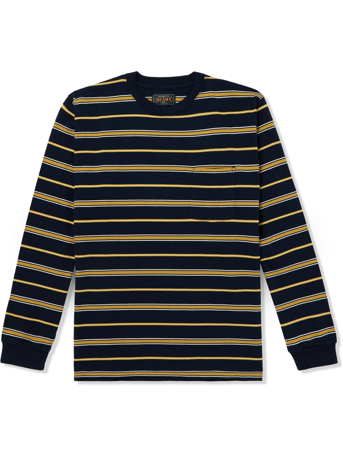 Beams Striped Cotton-jersey T-shirt In Blue