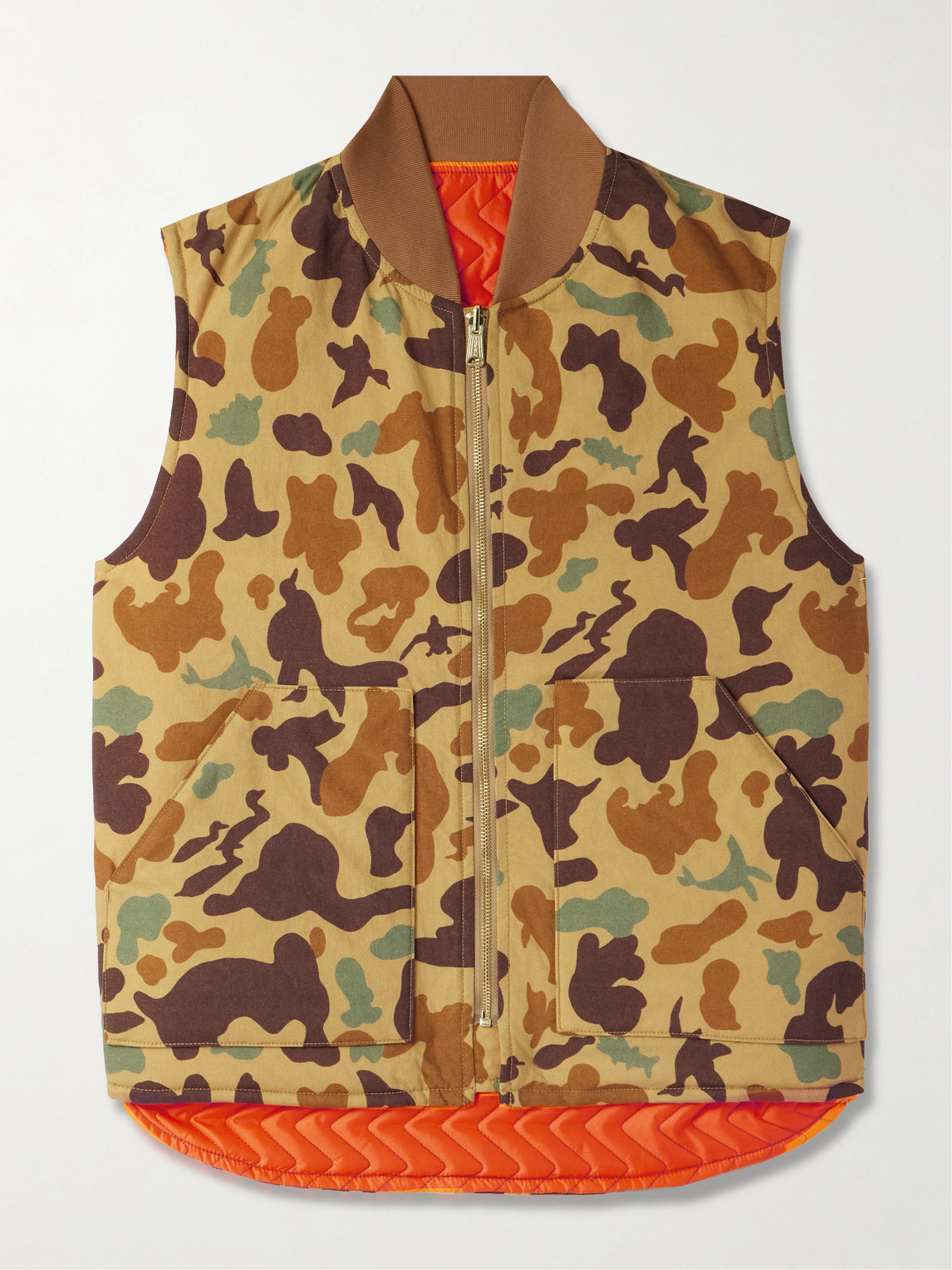 Beams Reversible Camouflage-print Padded Shell Gilet In Neutrals