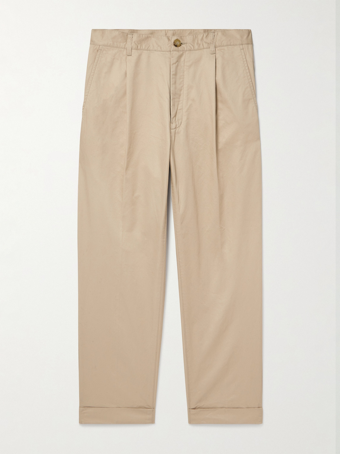 Beams Tapered Pleated Cotton-twill Trousers In Neutrals