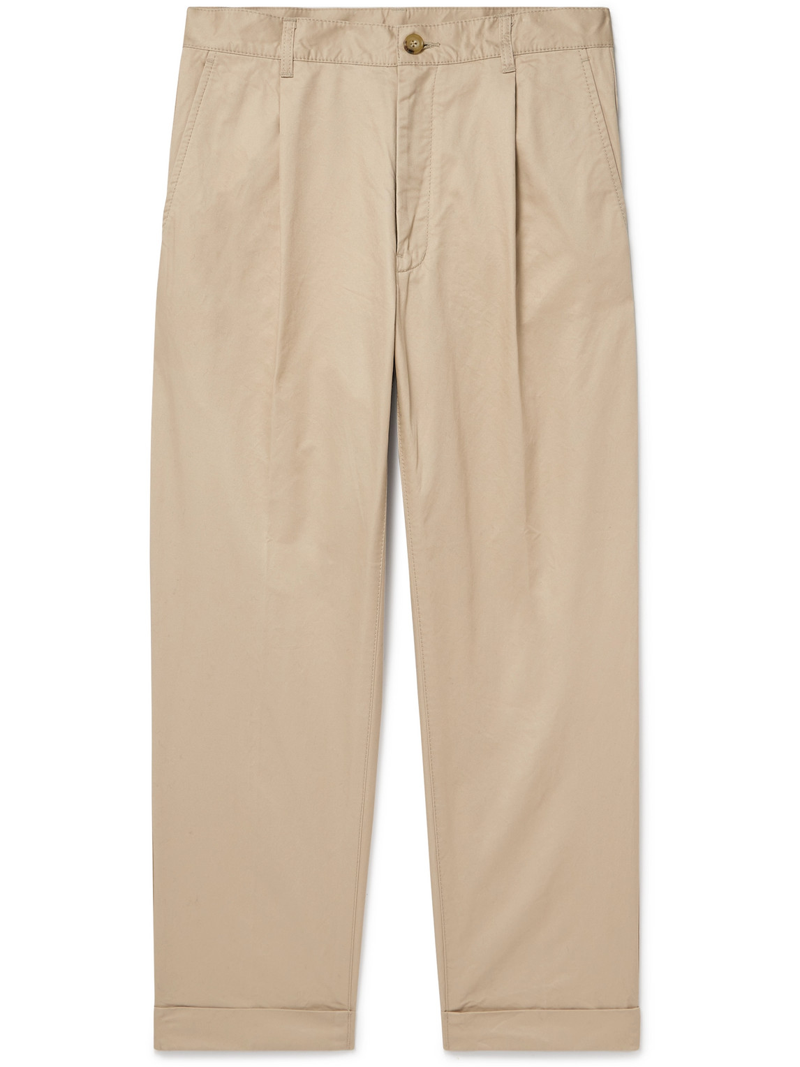 Beams Tapered Pleated Cotton-twill Trousers In Neutrals