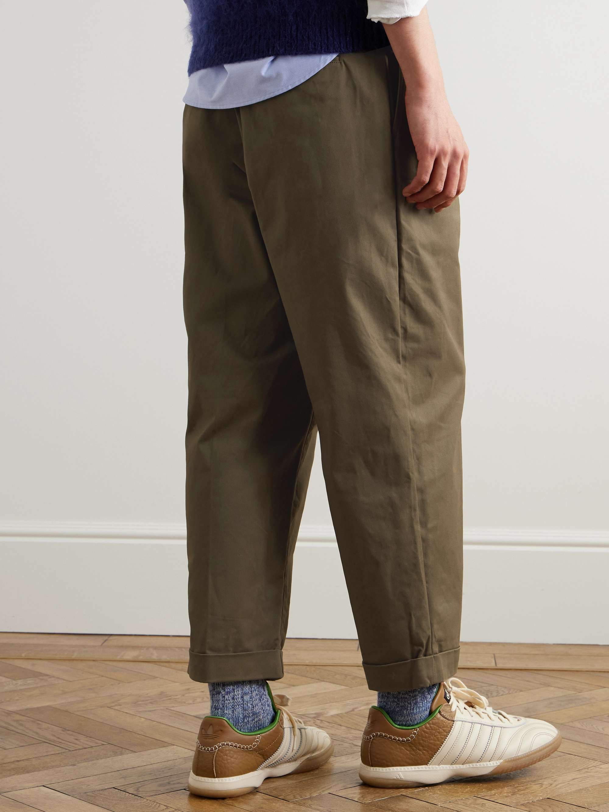 BEAMS PLUS Tapered Cropped Pleated Cotton-Blend Twill Trousers