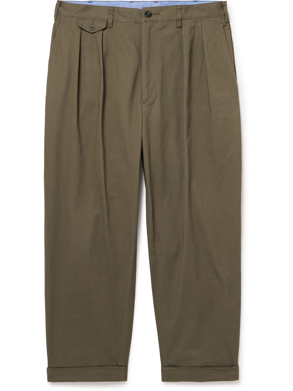 Beams 2 Pleats Tapered Pleated Cotton-blend Twill Trousers In Green