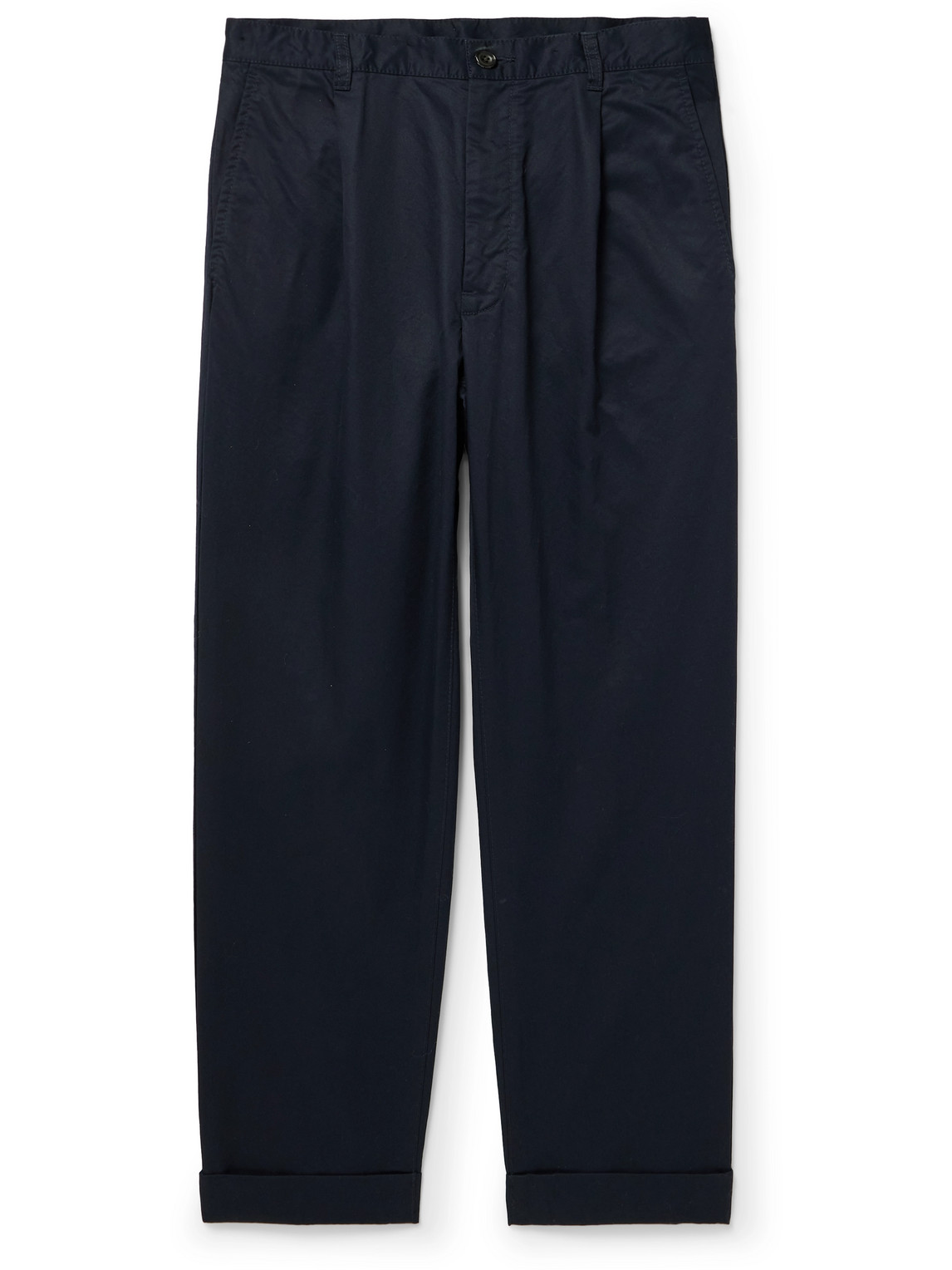 Beams Tapered Pleated Cotton-twill Trousers In Blue