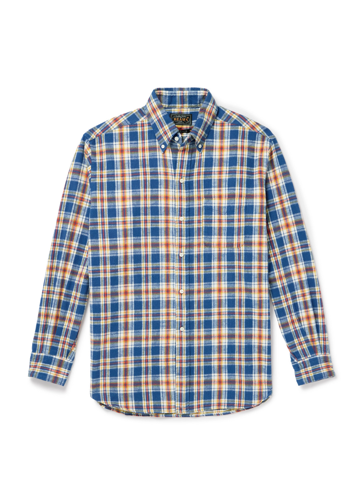 Button-Down Collar Checked Cotton-Flannel Shirt