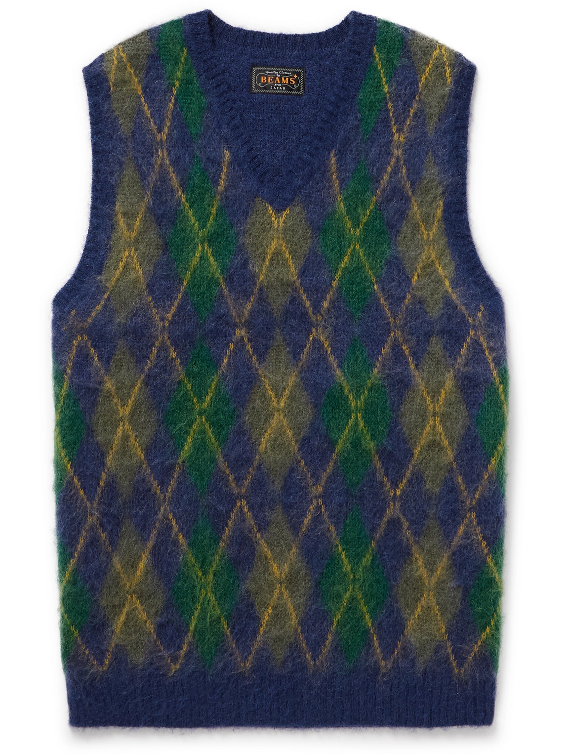 Beams Brushed Argyle Jacquard Vest In Blue