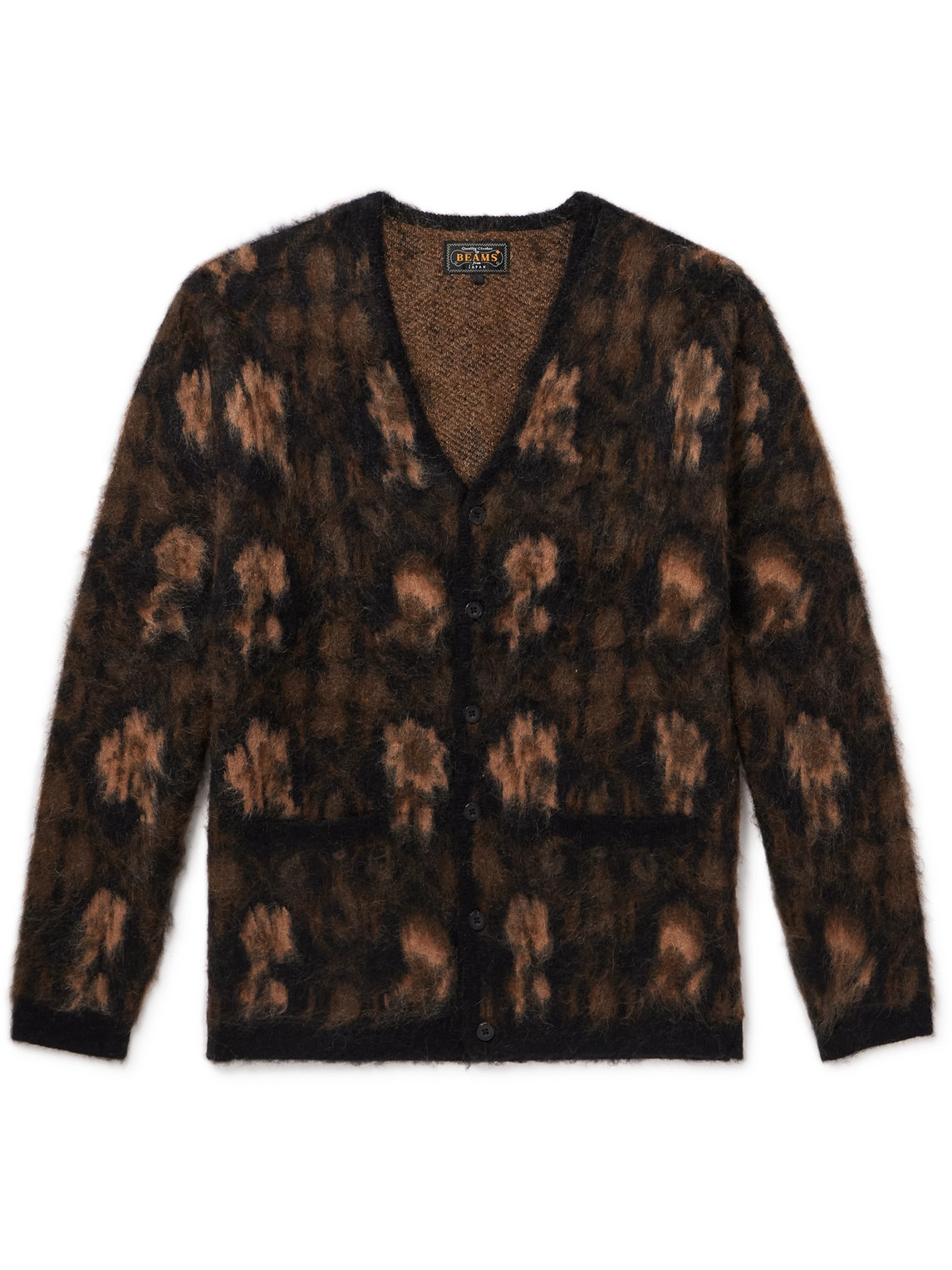 Beams Floral-jacquard Knitted Cardigan In Brown