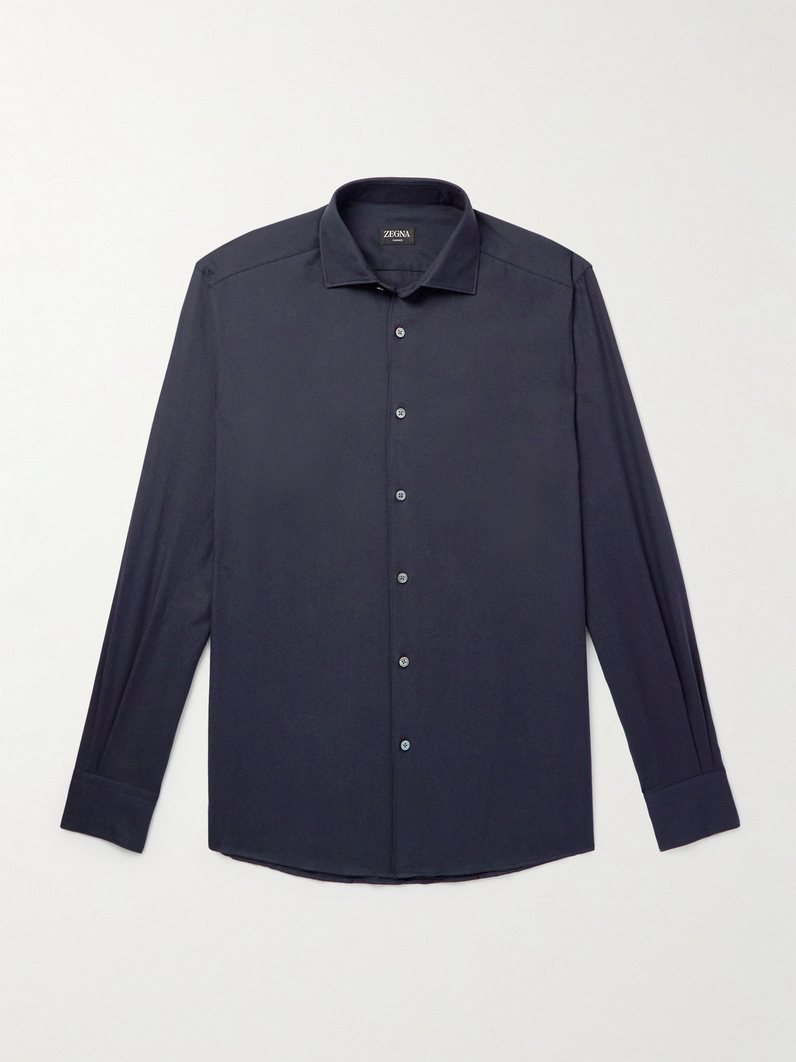 Zegna Cutaway-collar Cotton And Cashmere-blend Twill Shirt In Blue