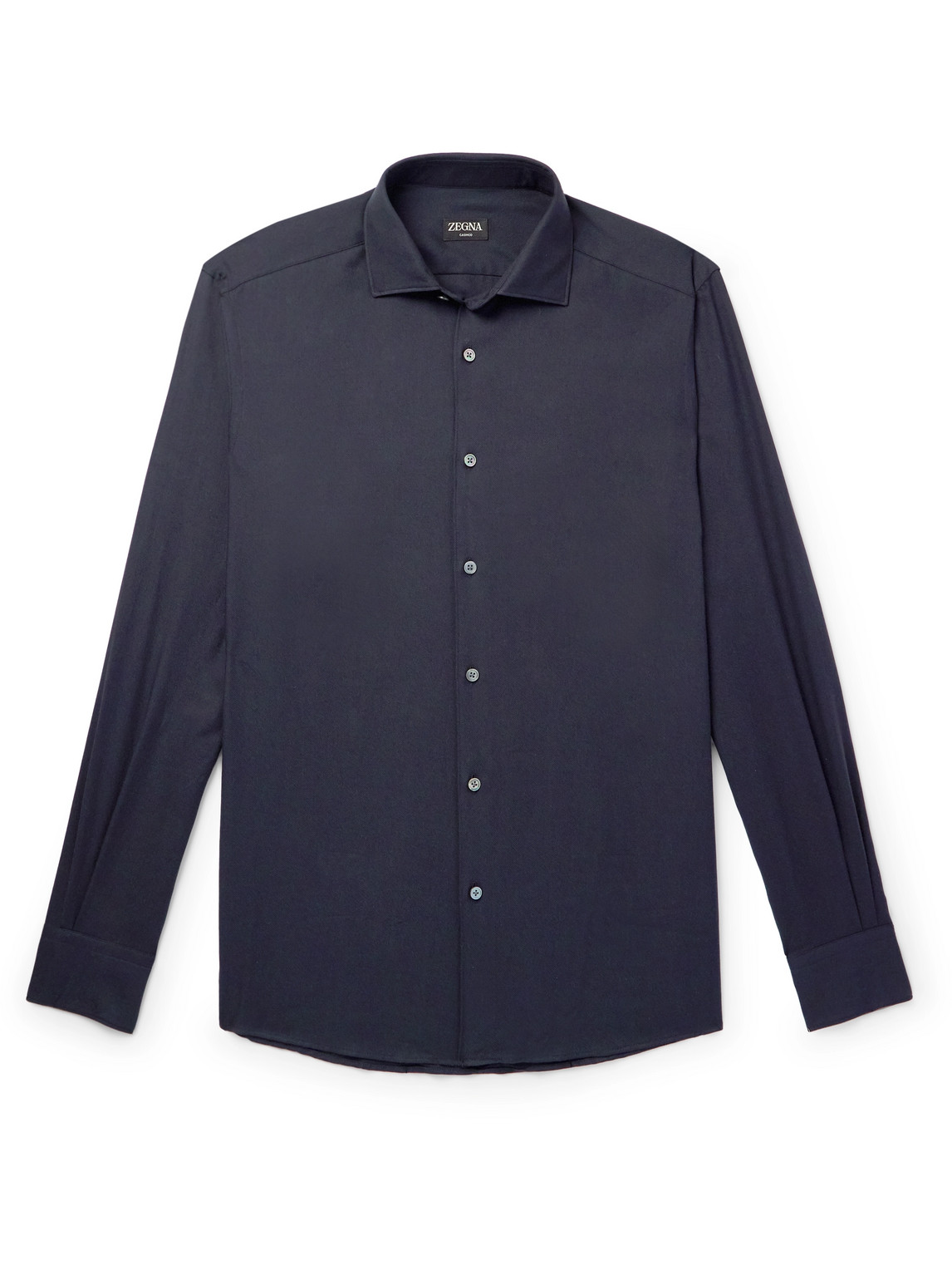 Zegna Cutaway-collar Cotton And Cashmere-blend Twill Shirt In Blue