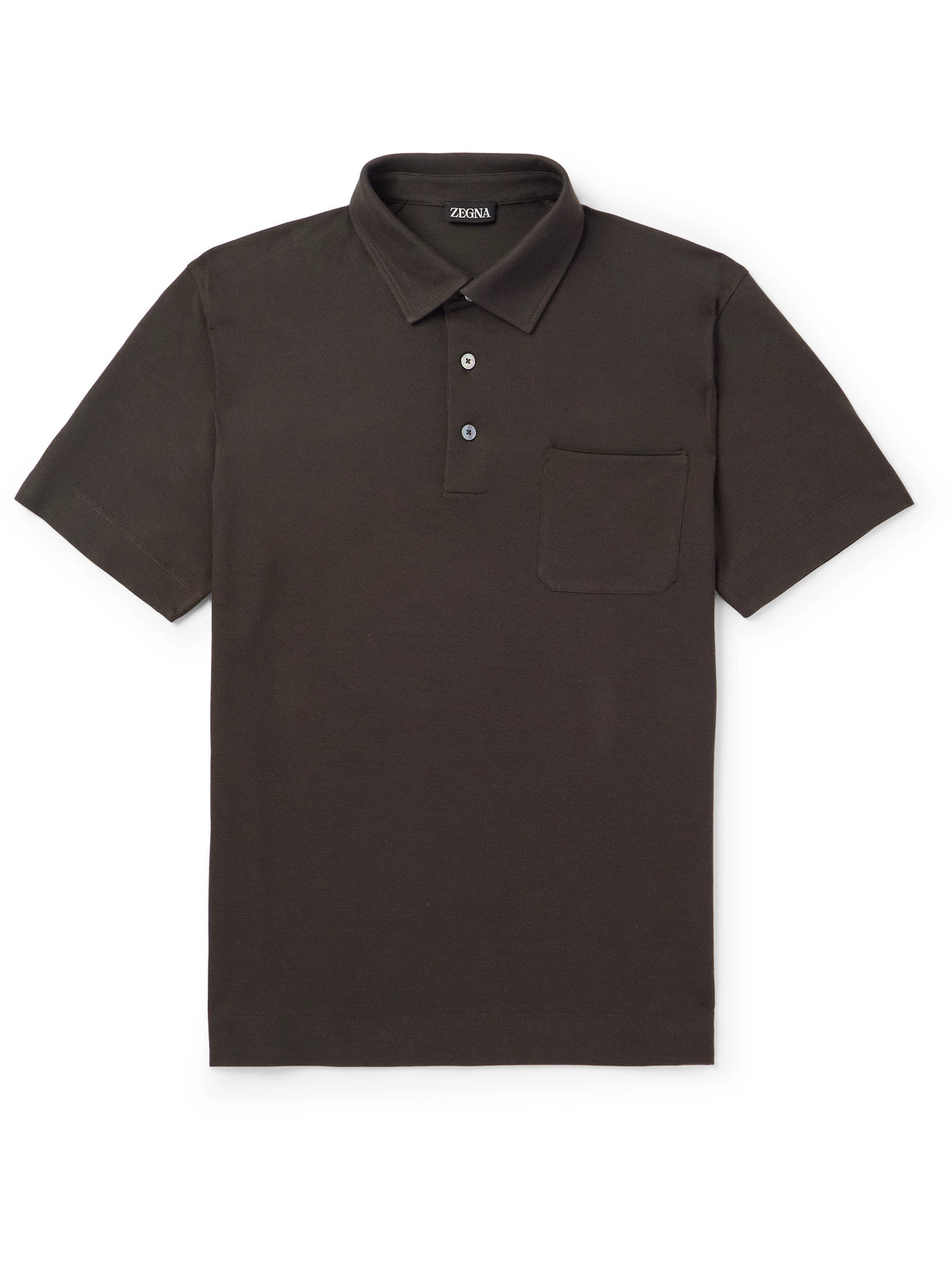 Zegna Slim-Fit Leather-Trimmed Cotton-Piqué Polo Shirt - Men