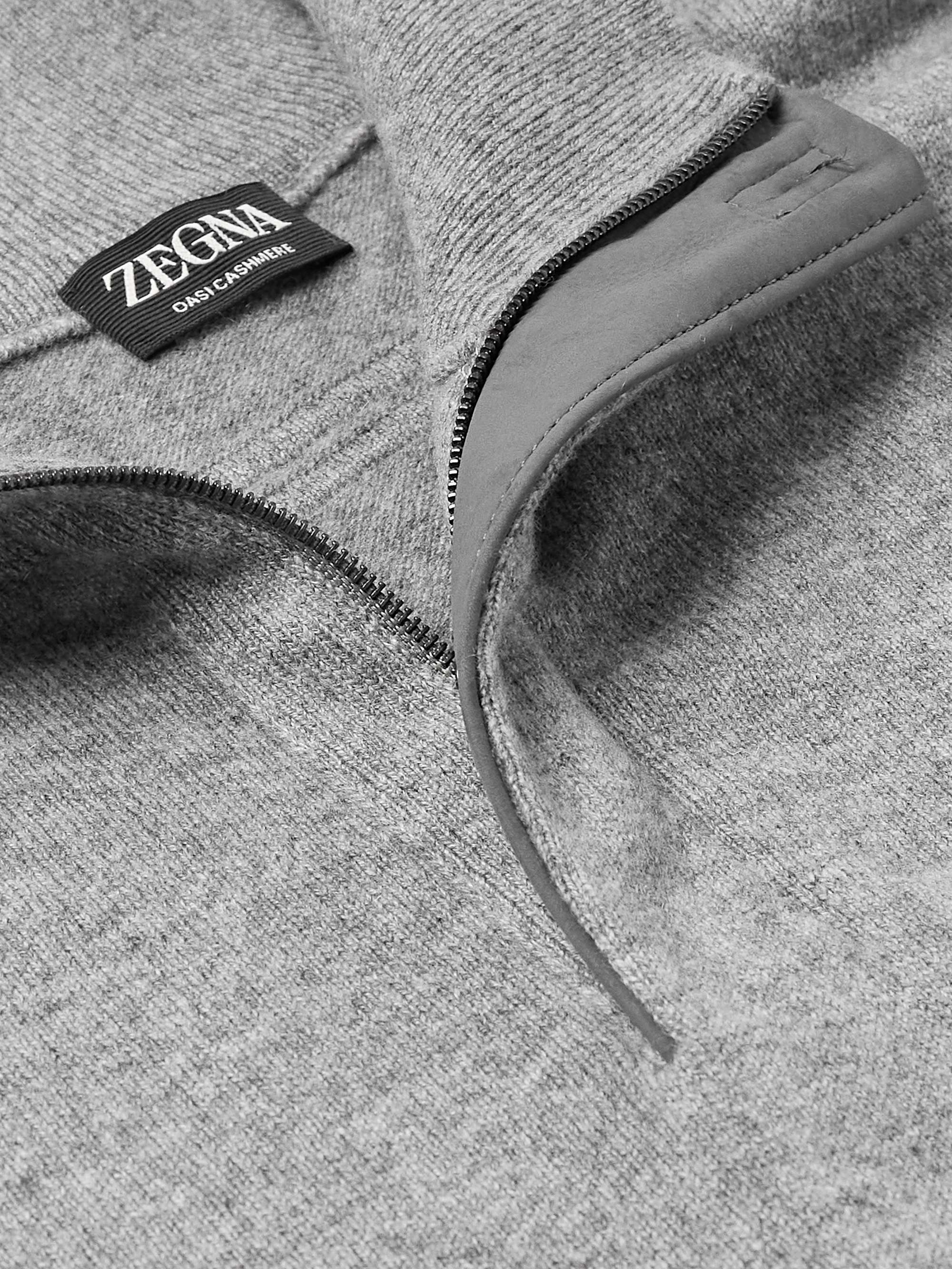 ZEGNA Oasi Nubuck-Trimmed Cashmere Half-Zip Sweater