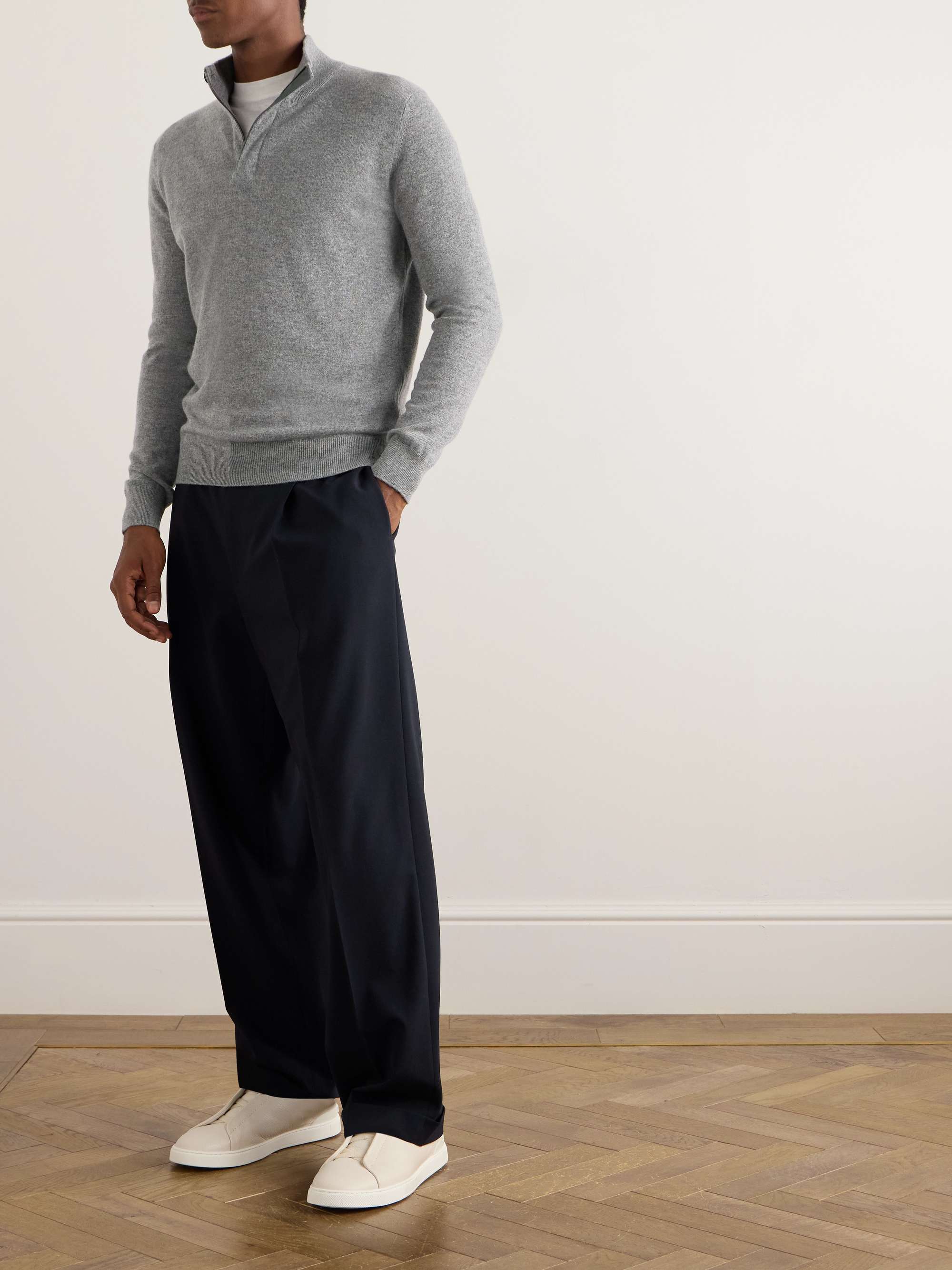 ZEGNA Oasi Nubuck-Trimmed Cashmere Half-Zip Sweater
